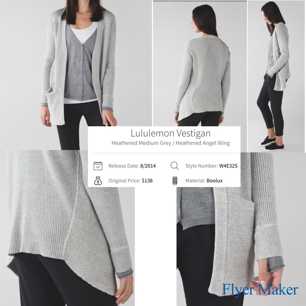 Lululemon Vestigan Heathered Medium Grey / Heathered Angel Wing Cardigan -size L